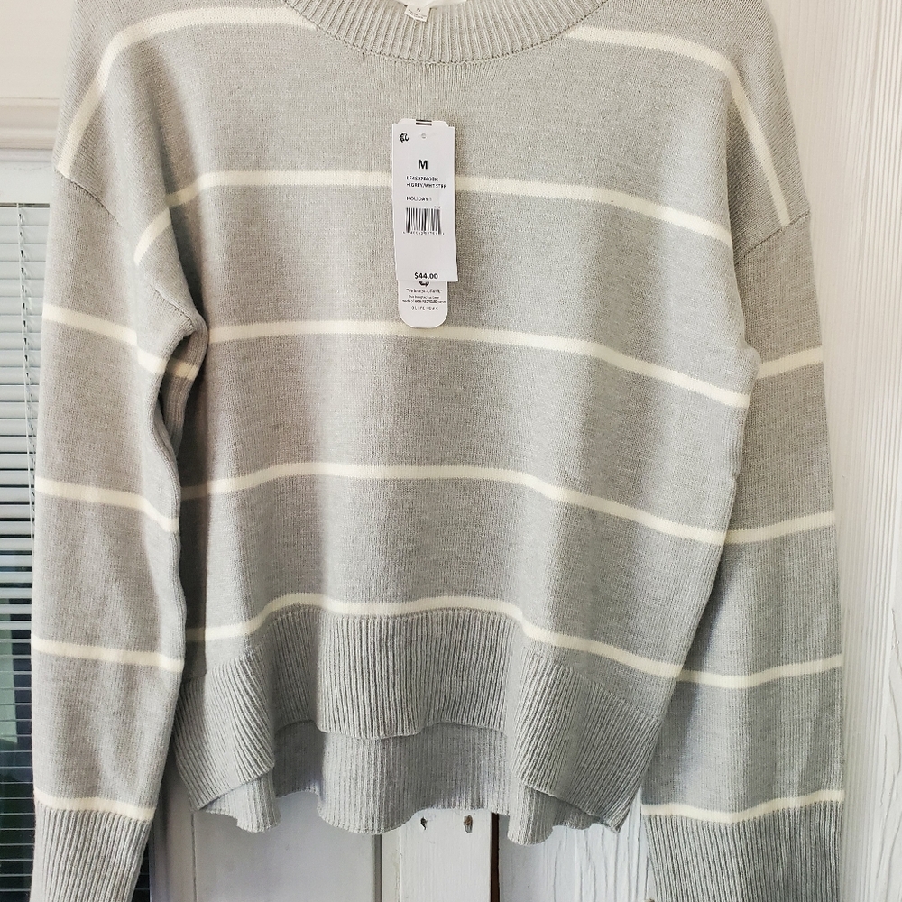 Olive & Oak Gray and Cream Striped Crew Neck Sweater